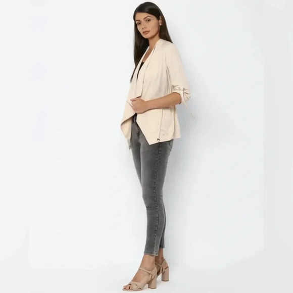 Zara Open Front Drawstring Waterfall Blazer Jacket in Beige size XS - Picture 3 of 16